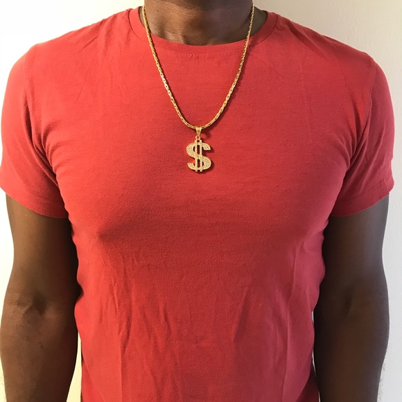 Hip Hop Bling Iced Out Dollar Sign $ Charm Chain - Picture 1 of 5